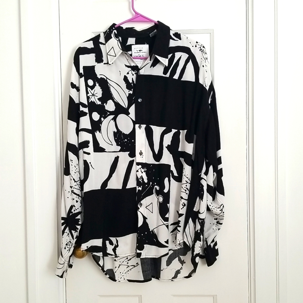 Vintage- Men's dress shirt generously sized with 90's abstract pattern